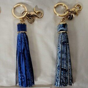 BRAHMIN VINTAGE FAT CHUNKY BLUE IRIS/ AQUARIUS LATTICE KEY CHAIN FOB TASSEL